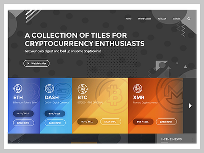 Cryptocurrency Web UI w/ Horizontal Menu & Dark header btc cryptocurrency desktop ui digital currency financial data fintech horizontal scrolling