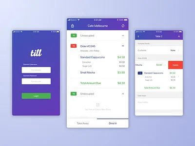 Till POS Waiter App app design ios till ui