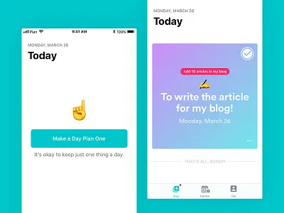 One plan for one day button card check box emoji empty state feed ios11 tag