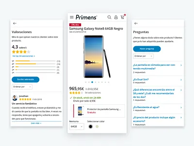 Primens Product Mobile e commerce interface mobile product responsive shopping tech ui ux webdesign