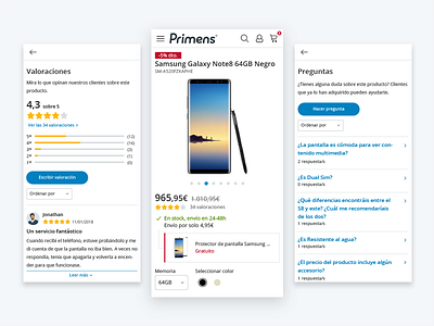 Primens Product Mobile e commerce interface mobile product responsive shopping tech ui ux webdesign