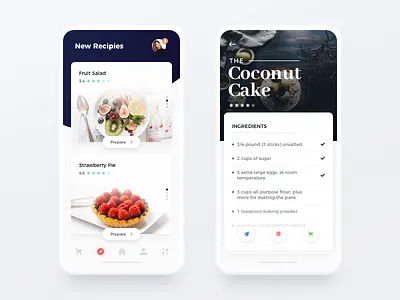 Recipes App app card clean flat food ingredients ios app menu minimal mobile navigation ui ux