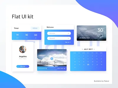 Flat UI kit calendar flat information location log in music player timer ui kit weather