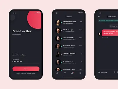 Meet in bar app chat czech dark design interface ios real work simple ui ux wolinger