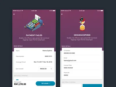 KATSANA Track - Fail State expired fail flow illustration katsana mobile process purple ui