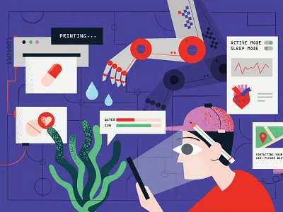 New Technologies 3d ai app future illustration minimal printing robotics software vr