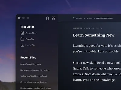 Text Editor - Night Mode dark design editor night mode notes text text editor ui ux writer