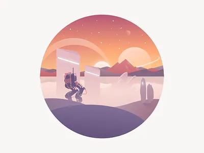 Unknown planet #2 building illustration lake landscape moon planet robot sentinel space strange world vector