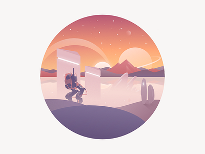 Unknown planet #2 building illustration lake landscape moon planet robot sentinel space strange world vector