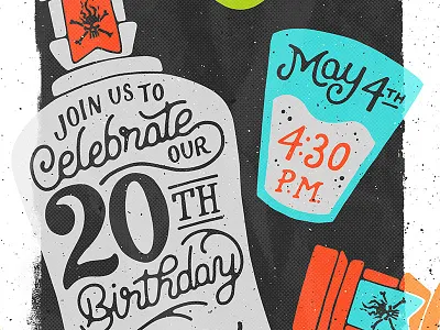 BOF Birthday Invite booze illustration invitation invite shot tequila texture