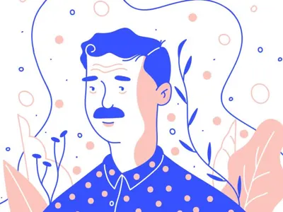 Mustache blue man mustache pink plants