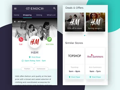 Store Pages for St Enoch Shopping Center clean colorful landing page mobile design responsive store ui ux web design website