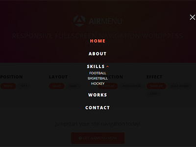 AirMenu - Responsive Fullscreen Navigation WordPress Plugin airmenu athenastudio blocks fullscreen hamburger horizontal menu navbar navigation plugin vertical wordpress