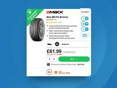 Tyre results card - content hierarchy auto car content heirarchy edinburgh scotland tyres ui ux