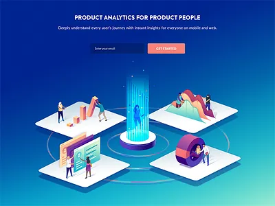 User's Journey Illustration 3d analytics blockchain data hero hero image isometric landingpage mixpanel user