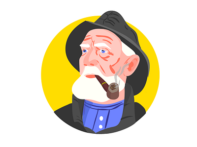 Fisherman beard circle fisher fisherman flat illustration man portrait smoke yellow