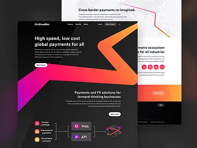 Airwallex Landing Page rebrand dark design gradient homepage landing page payment ui website