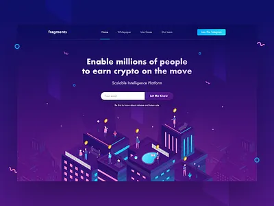 "Fragments" Hero Block bitcoin crypto ethereum fragments gradient ico isometric landing minimal platform
