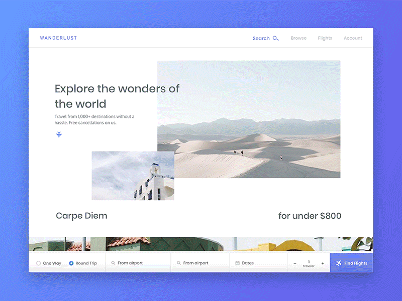 Flight Bookings animation cards clean design gif minimal travel ui ux visualdesign web
