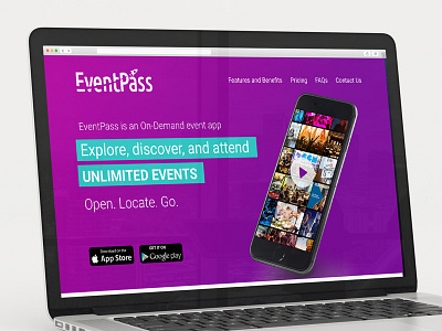 Eventpass Landing Page account ap events landing landing page log in onboarding sign up tutorials ui ux web design