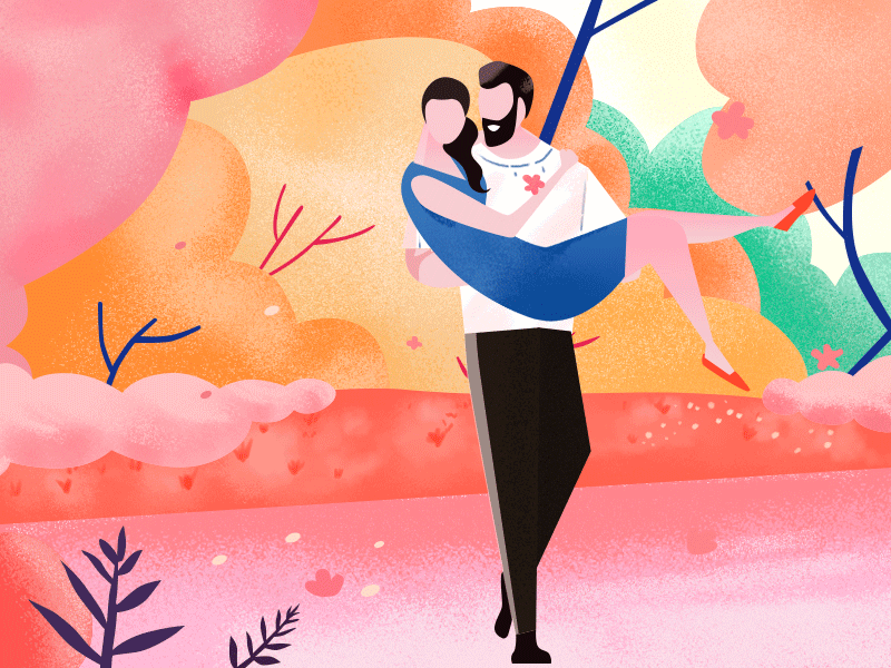 Love Overture - princess carry animation bouquet character illustration jungle lady love men painter pink retro valentines