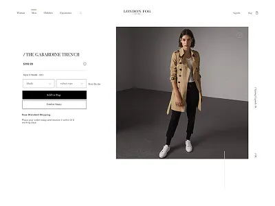 London Fog Product Detail design direction ui web design
