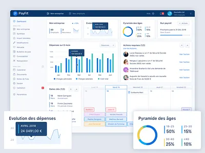 SaaS Dashboard for HR & Payroll calendar clean crm dashboard expense graph light month notification payroll saas stats