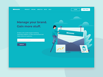 Mail Landing Page Exploration clean design flat illustration landing mail marketing page stamp ui web