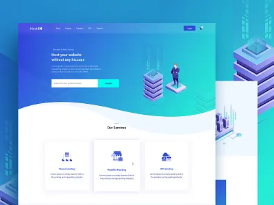 Host.IN Landing Page bluegreen buttons creative gradientstyles icons interactive isometricillustration landingpage popular trending uiux web