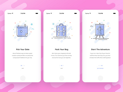 Travel App Onboarding Screens creative illustration ios app design iphone app design mobile app mobile design onboarding ui ui design ux ux design