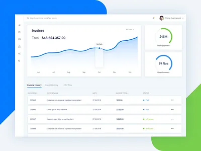 Invoices page for SAAS project chart clean crm dashboard hanoi interface invoice saigon ui user ux vietnam
