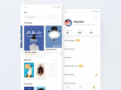 Book app - Reading Record blue book clean design list mine record ui yellow