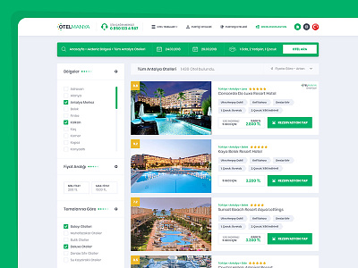 Hotel Booking / Listing Page art booking clean flat follow green hotel hotel booking layout tour ui design ux design