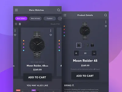 E-Commerce App app card cart color dark e commerce gmail ios menu shopping watch