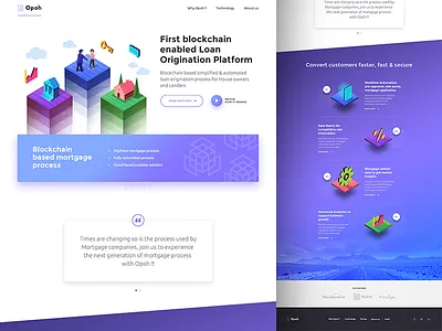 Opoh Homepage blockchain blue homepage illustration isometric landing page loan mortgage ui ux