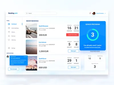 Booking.com Skyboard application booking booking.com dashboard panel sky travel user panel