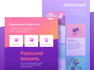 Learn Page for an iPad 3D-Sketching Platform Website 3d ar bright clean digital art gradient ipad mobile modern product promo website typography ui ux vibrant vibrant colors vr web design website zajno