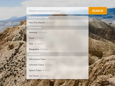 Search Bar & Dropdown inspiration mac search translucent travel website