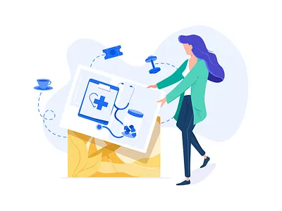 Benefits simplified - illustration benefits character coffee holiday hr medicine vector