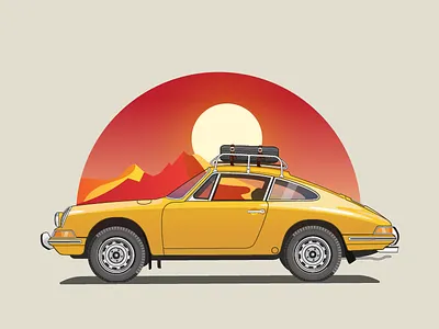 901 - 911 Rally Car 911 auto blue car carrera desert illustration landscape porsche vector yellow