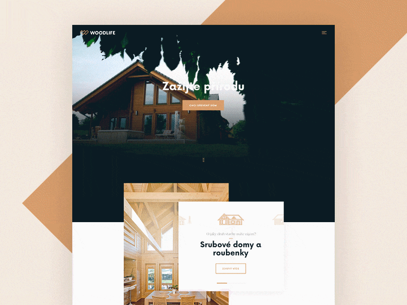 Woodlife - wooden houses cabin clean dark design gif house light nature ui video webdesign wood