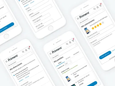 Primens "My Account" Responsive e commerce interface mobile product responsive shopping tech ui ux webdesign