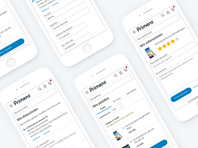Primens "My Account" Responsive e commerce interface mobile product responsive shopping tech ui ux webdesign