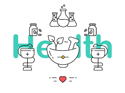 Health drug health heart herbal icon line test tube