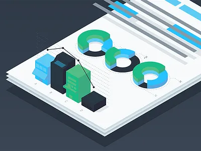 Isometric Reputation Report analysis bar chart competitive graph illustration isometric report review