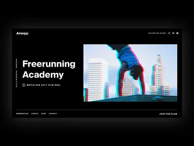 Airwipp Academy brutalism dark ui graphic design landing page minimalist parkour sports typography website