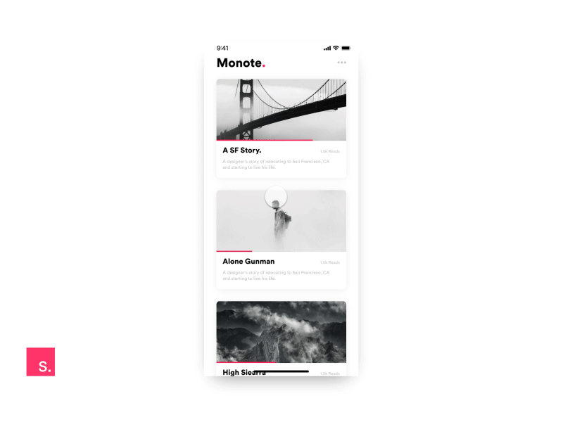 Monote - Reading App animation app cards invision ios light minimal mobile prototype reading ui ux