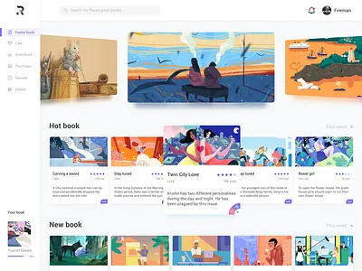 Clean Web Page Reading Interface books cards category illustration list responsive simple ui ux web