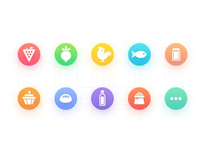 Icon Design On The Front Entrance Of The Merchant baking frozen food fruit grain and oil icon poultry seafood vegetable wine