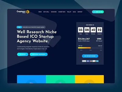 Crypteem Update bitcoin blue chart coin dark ico illustration lading page website